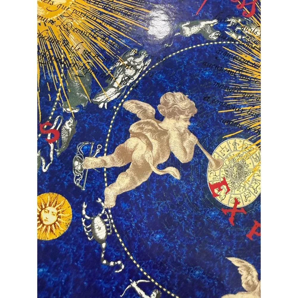 Vintage 90s Celestial Round Hat‎ Box Cherub Zodiac Sun Moon Decorative Storage
